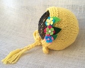 READY To SHIP / Newborn Baby Bonnet - OOAK - happy yellow