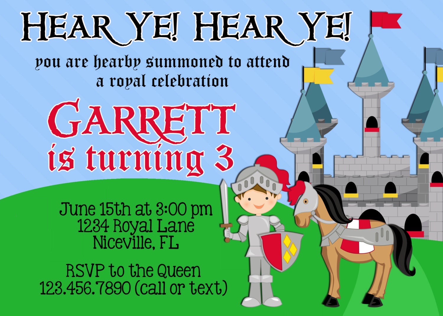 Knight 5x7 Invitation - Boy Birthday Party - PRINTABLE Il_170x135