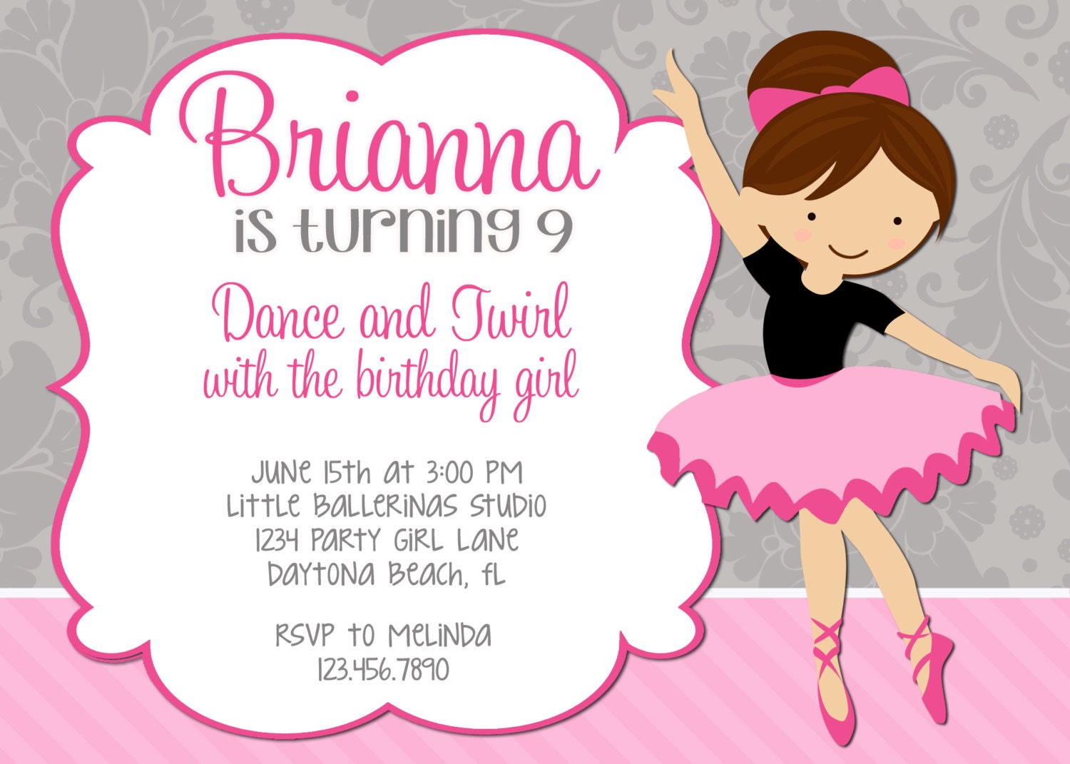 Little Ballerina Pink 5x7 Invitation - Girl Birthday Party - PRINTABLE Il_170x135