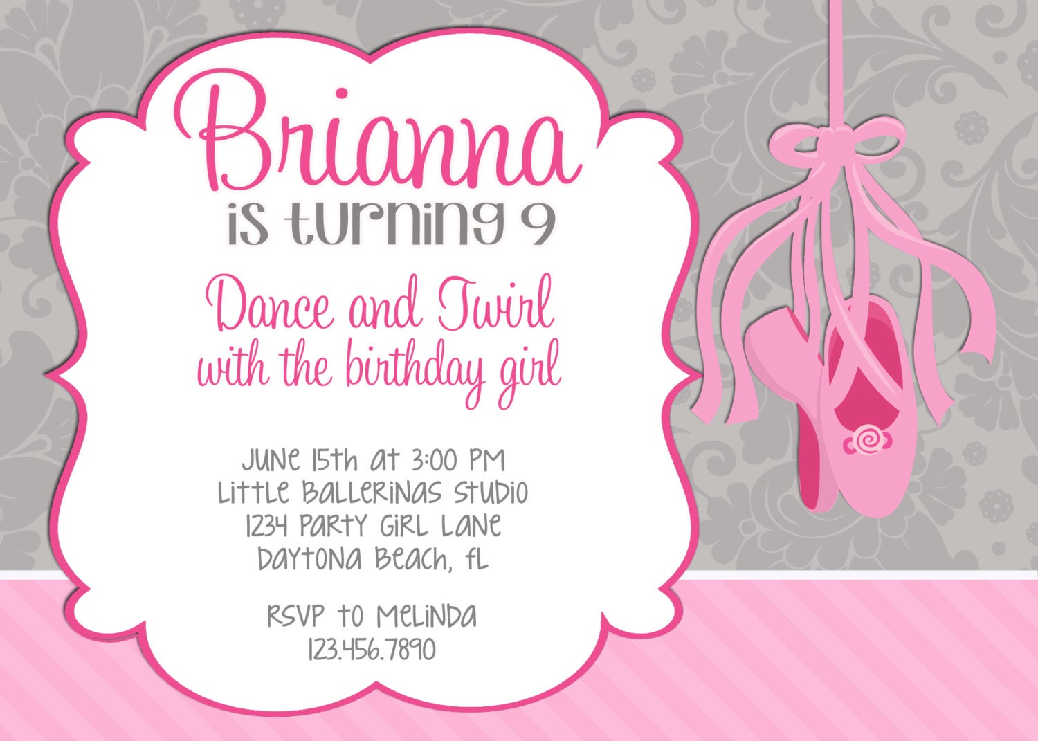 Little Ballerina Pink 5x7 Invitation - Girl Birthday Party - PRINTABLE Il_170x135