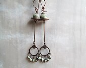Long Copper Earrings, Rustic Earrings, Dangle Beaded Earrings, Beadwork