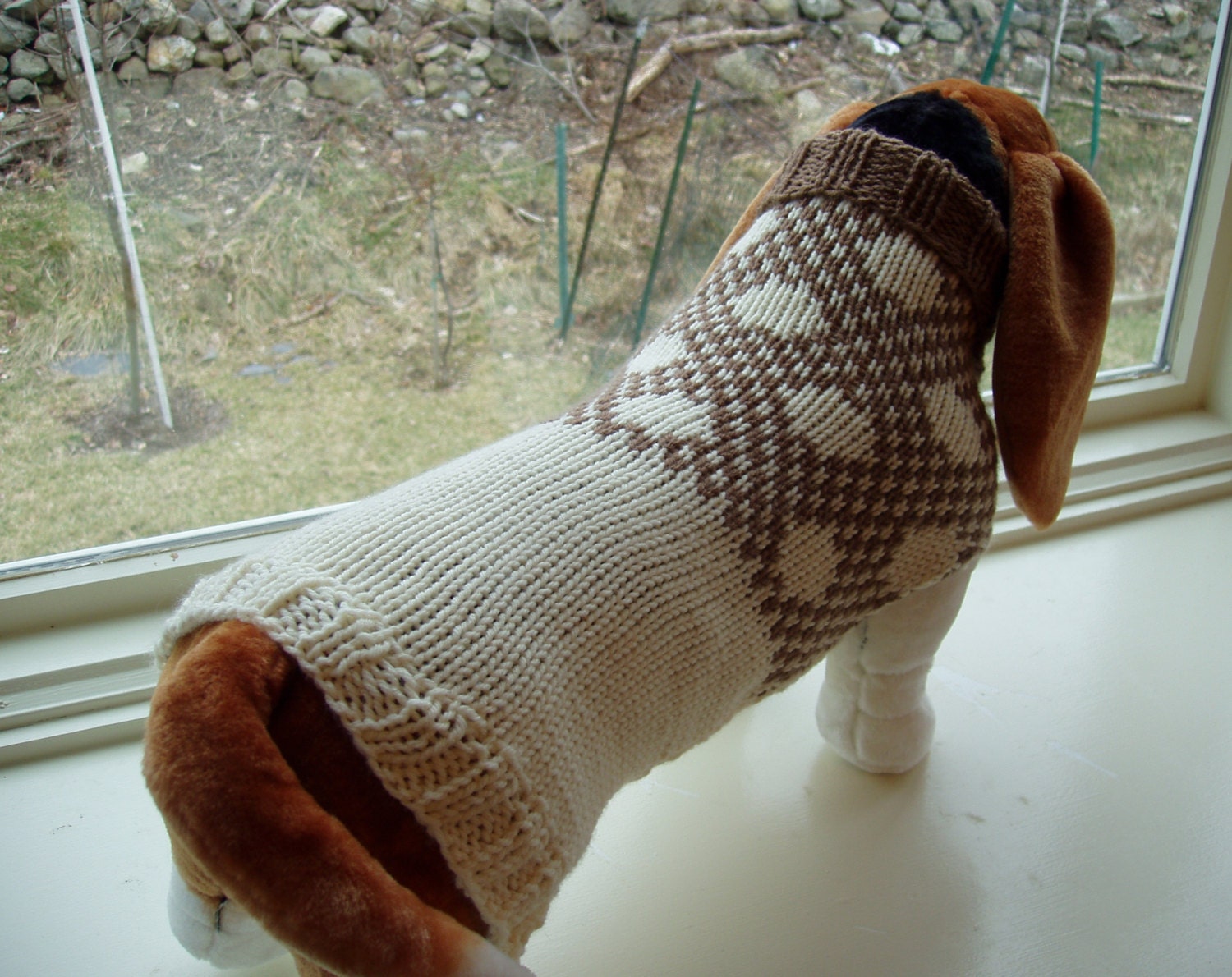 Dog Sweater Hand Knit Cafe Latte Large 18 inches long