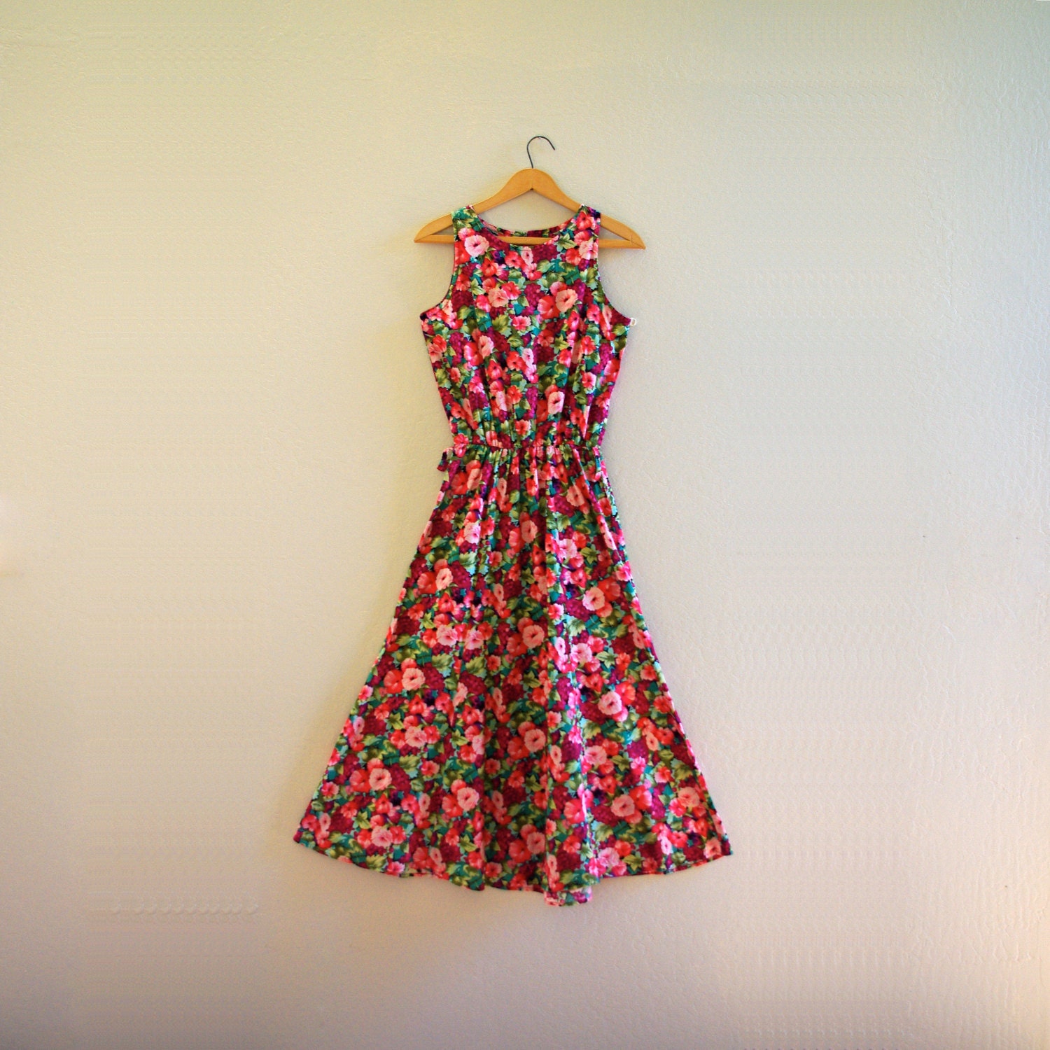 Pink and Fuchsia Floral Vintage Women's Long Dress
