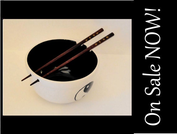 Ceramic Asian Oriental Rice Noodle Soup Bowl with Chopsticks on SALE Now