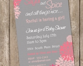 Flower Sugar and spice girl baby shower invitation, pink, grey, flowers, digital file Il_170x135