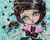 Whimsical Big Eye Art Print Pop Surrealism Signed Floating by Lizzy Love apprx 8x8