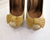 Gold Shoe Clips, Beaded Bow Clips for Shoes, Wedding Shoe Accessories by Flower Couture