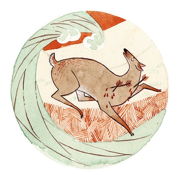Aesop's Fables 'The One Eyed Doe' Watercolour Gouache Painting Illustration Giclee Art Print
