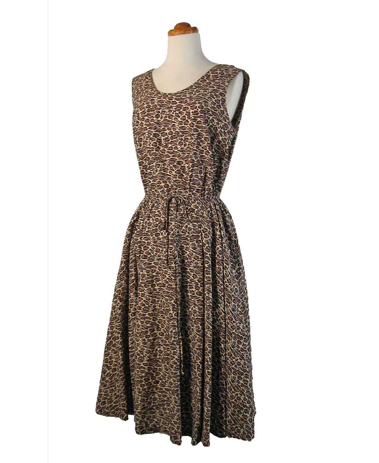 1970s Vintage Sun Dress / Sleeveless / Animal Print / Full Skirt / J C Penny Fashions