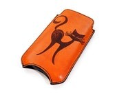 Personalized iPhone Leather Sleeve - Black Cat