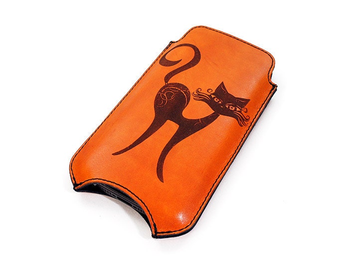 Personalized iPhone Leather Sleeve - Black Cat