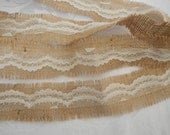 Burlap and Lace Ribbon, Ivory Lace and Frayed Burlap Ribbon, Use for Wedding, Shower, Party, Home Decor, Crafting