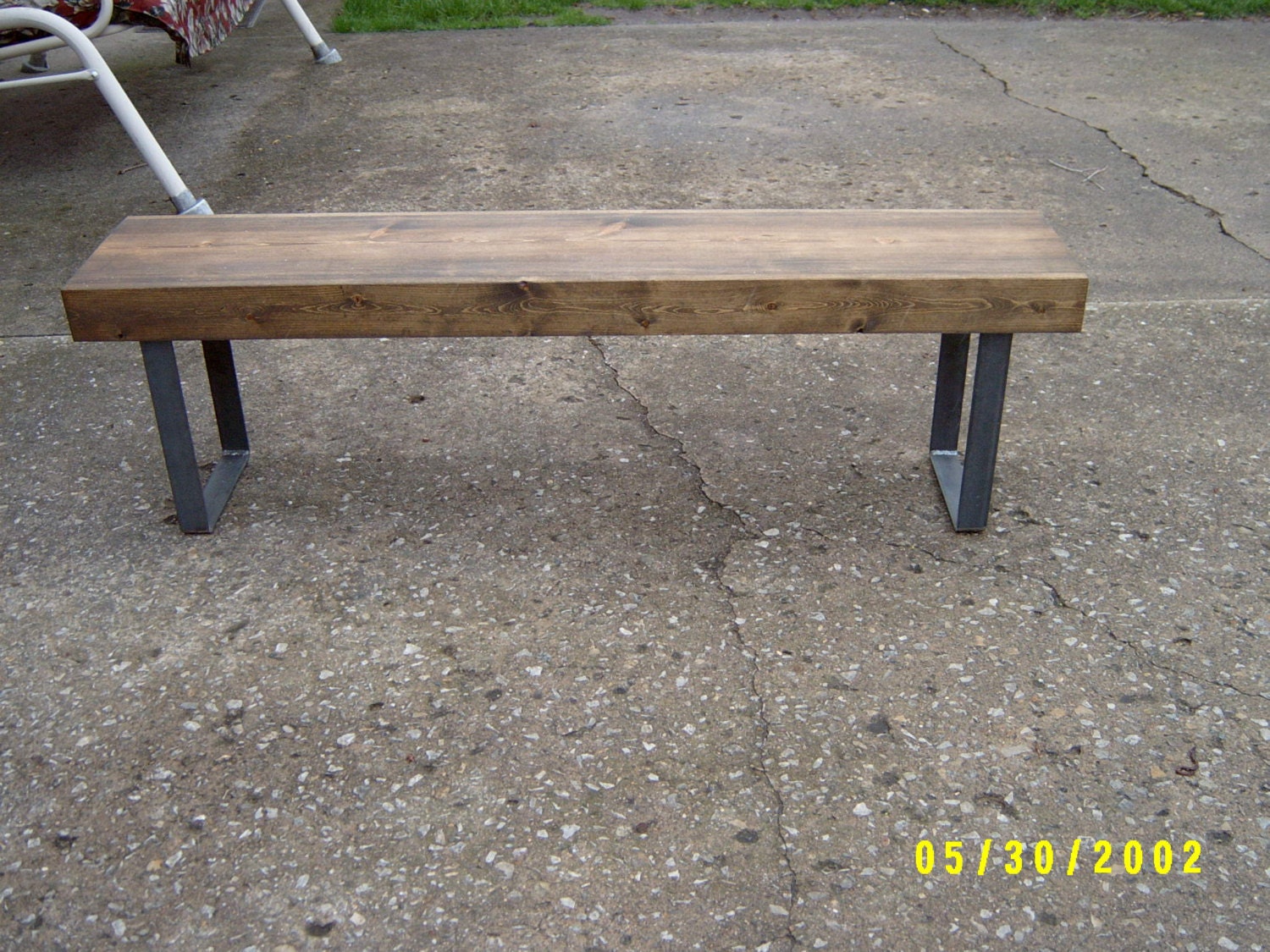 industrial and steel  bench coffee table with raw steel legs