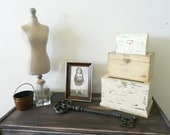 Set 3 boxes - 2 Aromatic or Decorative Trinket Boxes and 1 chest,  Primitive, Cottage Decor, Rustic, gift under 50