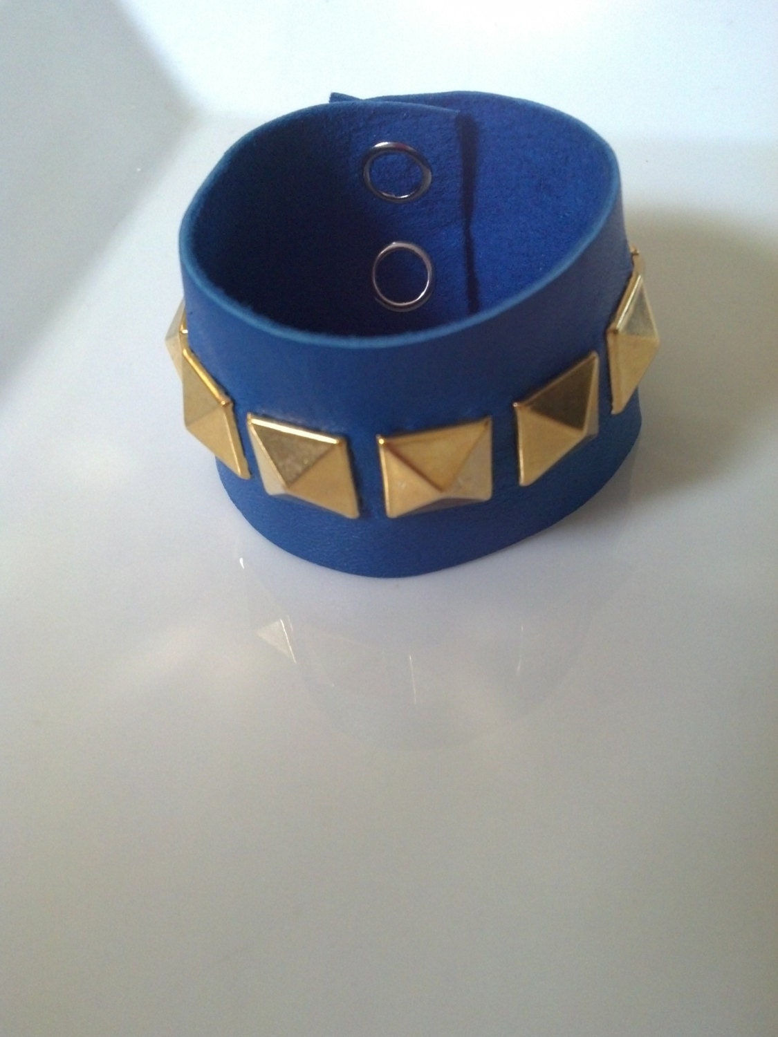 Cobalt Blue Cuff with Gold Pyramid Studs