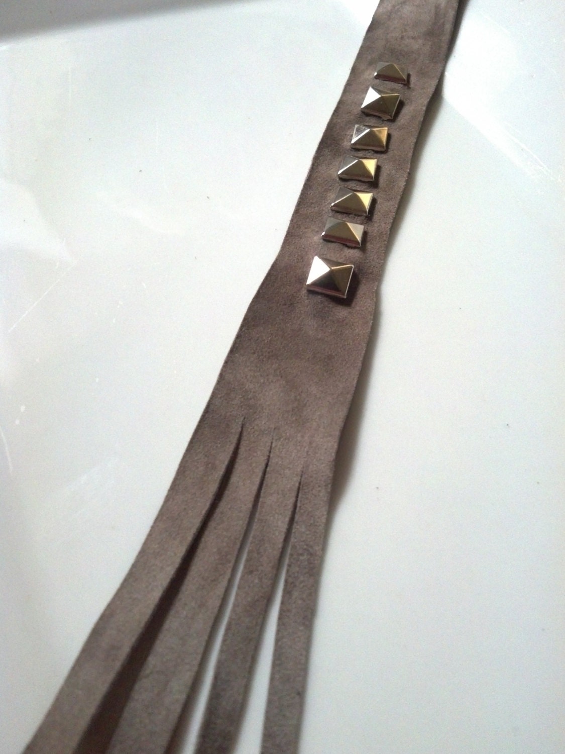 Grey Leather Bracelet with Silver Pyramid Studs