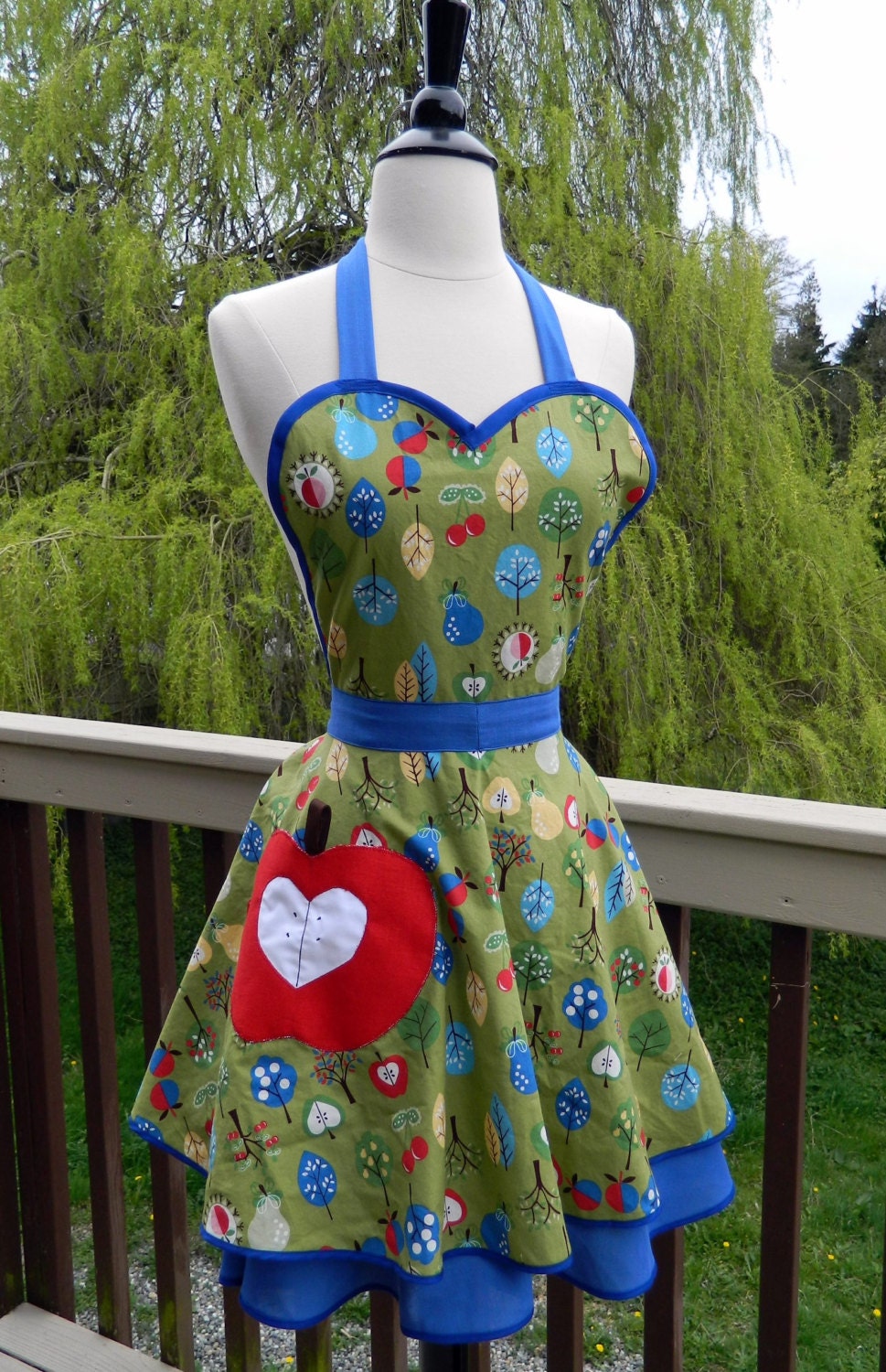 Women's Full Apron - Spring Fruit Trees & Apple Pocket