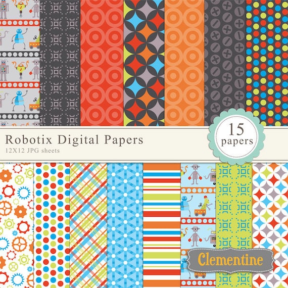40% OFF SALE -Robot digital paper 12x12, digital scrapbook paper, commercial use- Instant Download Il_570xn