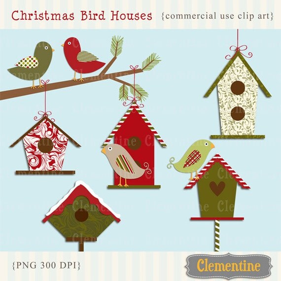 40% OFF SALE -Christmas clip art, bird clip art, bird house clip art images, royalty free clip art- Instant Download Il_570xn