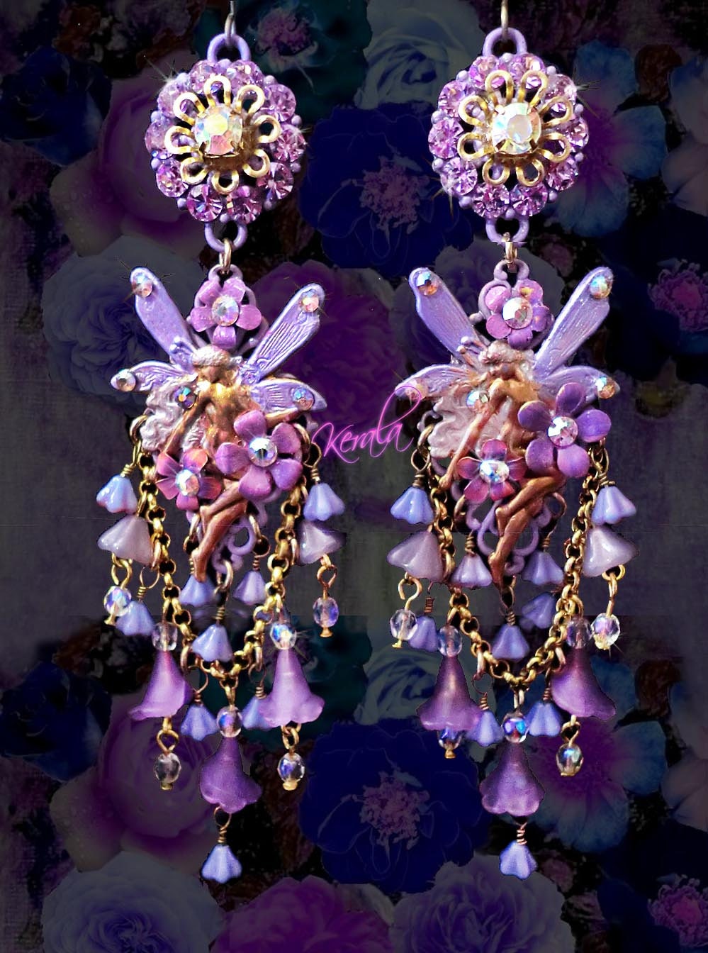 Draped Violet Crystal Fairy Chandelier Earrings, Titania Fantasy Earrings, Lilac Purple, Sparkly Aurora Borealis Swarovski Rhinestones- MTO