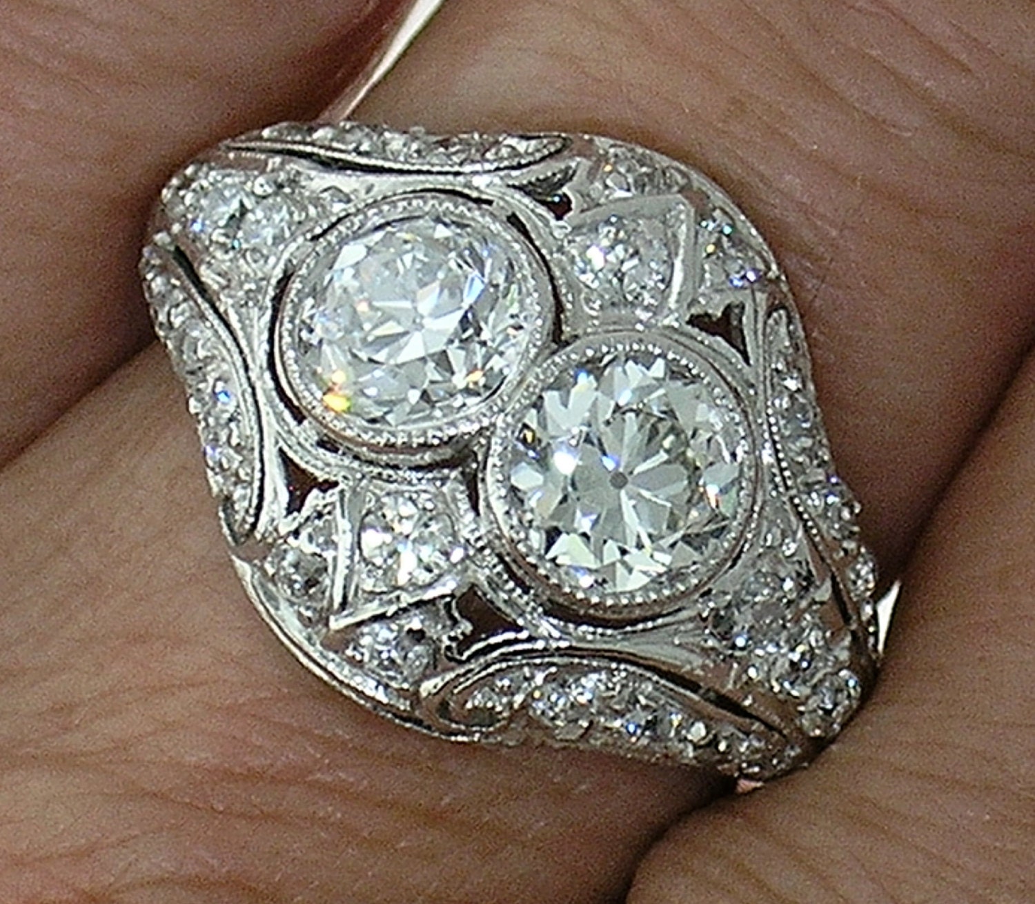 Platinum Art Deco 2.10ct Old European Cut center Ring (H color VS clarity)