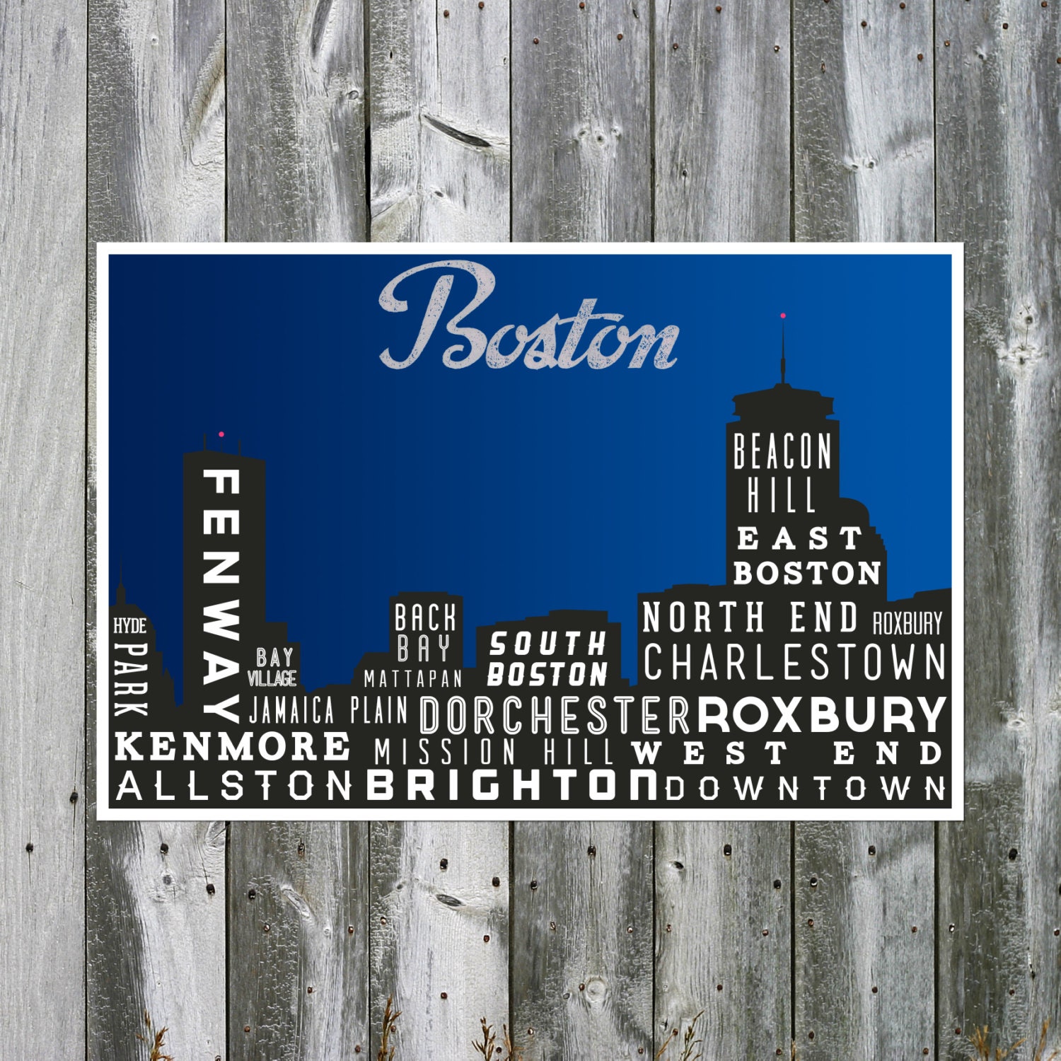 Boston Skyline Print. Typography Poster. City Art Poster. Home Decor Gift