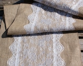 Custom made wedding table runner , lace and burlap