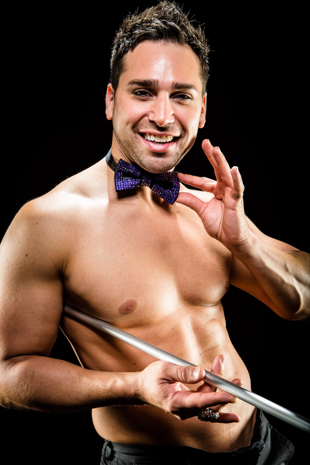 The King's Bling Bowtie: Black Satin Rhinestoned Bowtie with Purple Heliotrope Swarovski Rhinestones