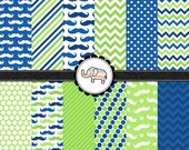 Digital Scrapbooking Paper Pack -  Mustache Digital Papers Navy and Green - Personal and Commercial - Instant Delivery