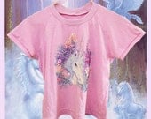 80s 90s Unicorn magic dream pastel pink t-shirt top - club kid, raver, seapunk, kawaii, novelty, print, flowers
