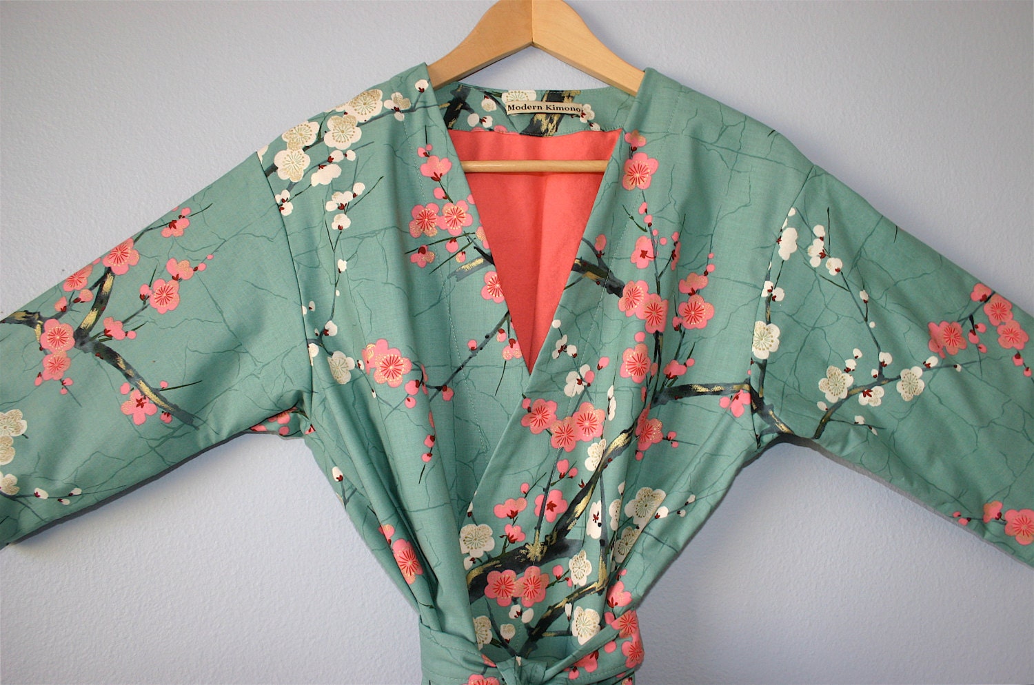LINED Kimono Robe. Maternity Robe. Bathrobe. Robe. Dressing Gown. Modern Kimono Garden Teal. Knee Length.