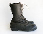 50% OFF SALE - Vintage Black Leather & Rubber Cold Weather Hunting Boots