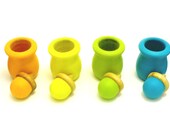 Set of 6, Pastel Rainbow Acorn and Bean Pot Color Sorting Learning Toy, inspired by Montessori & Waldorf teaching principles - Miini Moh