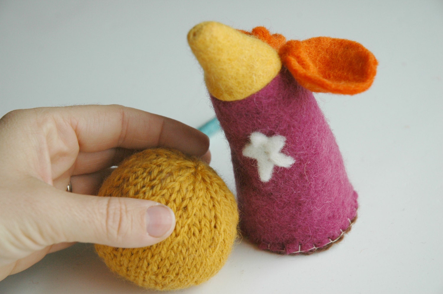 100% Wool Mouse Bowling Set includes Six Mouse "Pins" and Hand Knit Ball Made from Wool Felt Wool Yarn Cotton Thread