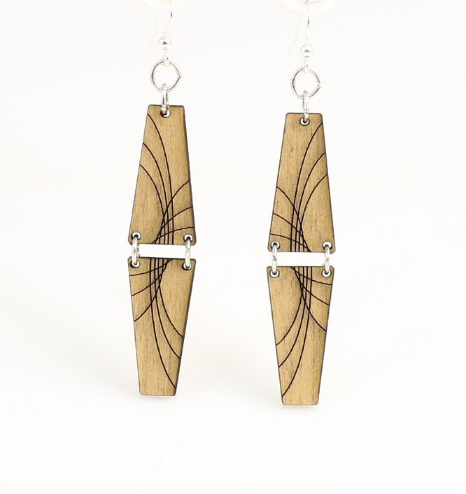 Line Art Dangle Earrings - Laser Cut Wood