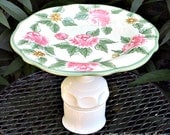 Jewelry / Soap / Dessert Pedestal / Cupcake Plate / Shabby Chic Roses - As Featured In Flea Market Gardens Magazine