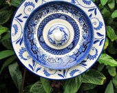 Plate Flower Garden Stake Blue and White - As Featured In Flea Market Gardens Magazine