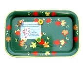 Vintage "Memo"ry  Magnetic Board / Upcycled Green Autumn Maple Leaf Metal Tray/  Home Decor / Wedding Table Marker / Fall For Vintage Eco