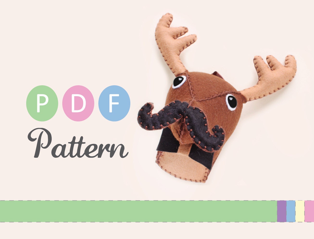 PDF Pattern, Small Mustache and Bow Tie Faux Taxidermy Tutorial, DIY Hand Stitched Accessories Add-On Pattern
