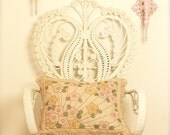 vintage pillow pink yellow green floral design