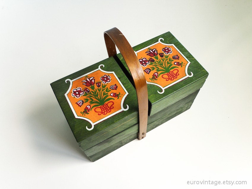 Vintage Wooden Sewing Storage Box Drawer 60s