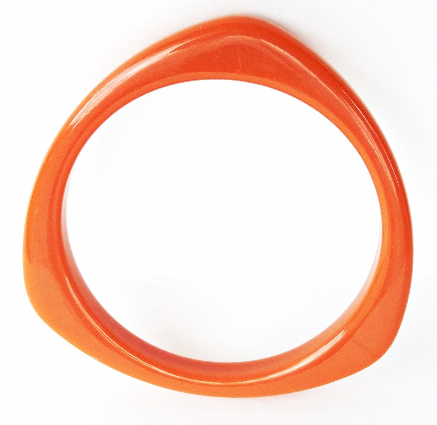Vintage Terra Cotta Orange Plastic Lucite 1980s Retro Triangular Bangle Bracelet