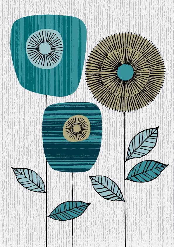 Blue Block Flowers, limited edition giclee print