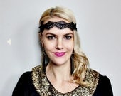 1920s black lace elastic headband