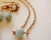 Ready to ship aquamarine bracelet and earrings set, fine silver and rose gold matching set