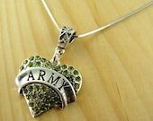 US ARMY RHINESTONE Heart Pendant on .925 Silver Chain Necklace