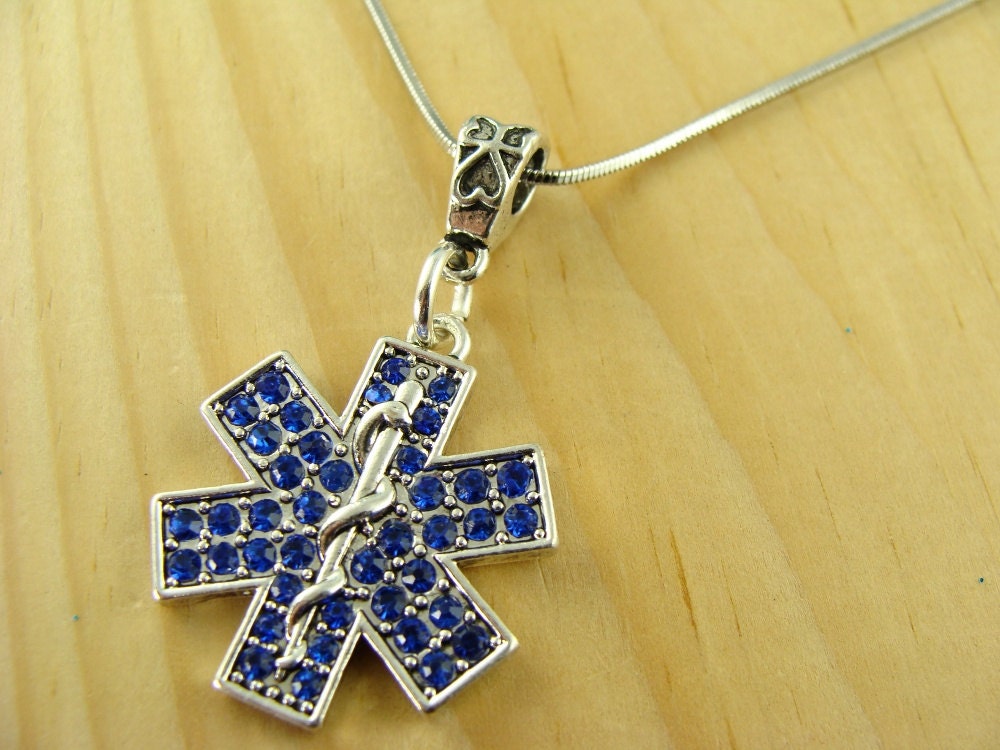 EMT.EMS, PARAMEDIC Pendant on .925 Silver Chain Necklace