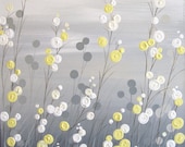 Wall Art, Yellow Grey Whimsical Flower Field, 20x20 Textured Acrylic Painting on Canvas, MADE TO ORDER