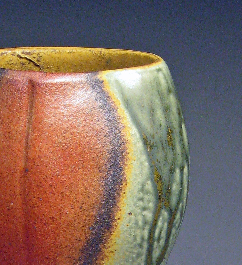 Tall Burnt Orange Sage Green Figurative Vase