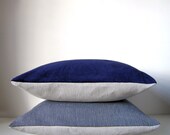 Modern blue pillow set: royal blue velvet and herringbone pillows with natural linen, mid century style decorative pillows